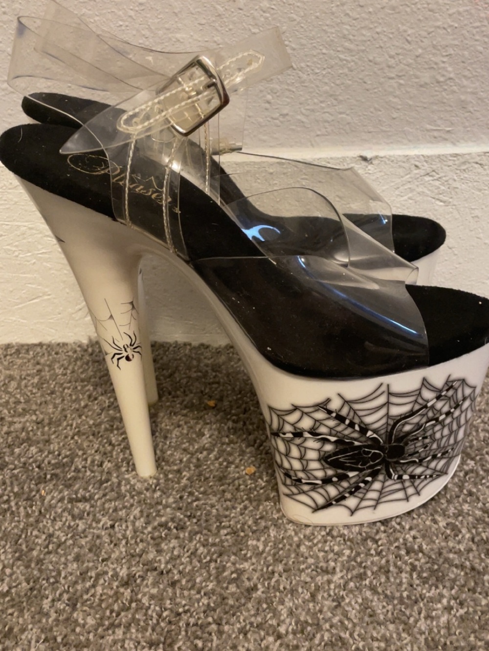 Pleaser Black & Clear Spider-Web Platform Heels